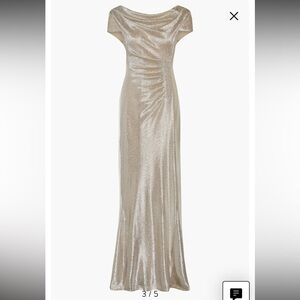 Adrianna Papell Metallic Foil Knit Draped Long Gown In Alabaster Size US 12